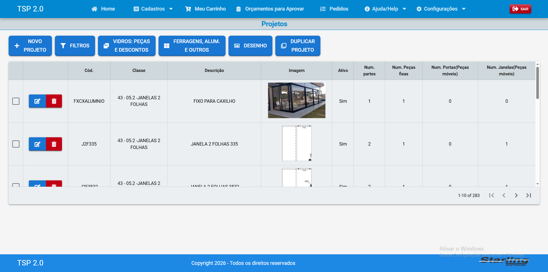 Tela de projetos do TSP 2.0